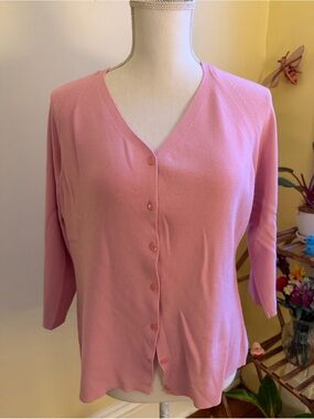 LOFT Pink V-Neck Button Front Cardigan - L